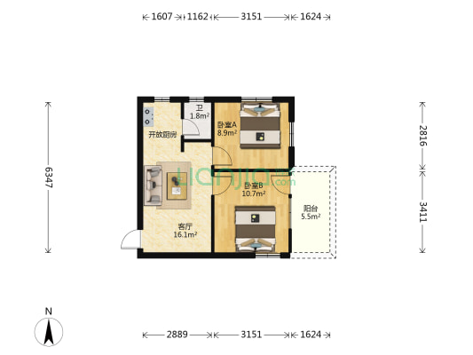 康山里小区 2室1厅1卫 57平方