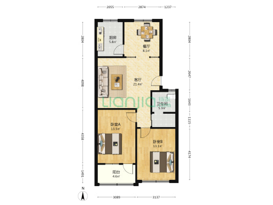 旧镇社区 2室2厅1卫 90平方