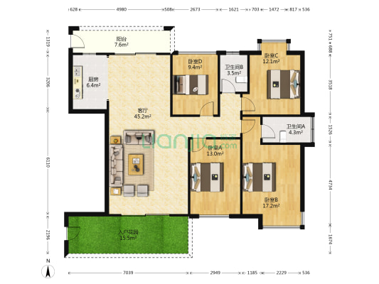 丽湾时代江景 4室1厅2卫 146平方