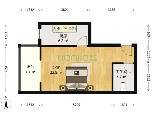 蓝水岸 1室0厅1卫 51平方