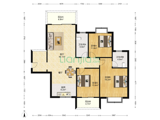 中悦领秀金都 3室1厅2卫 127平方