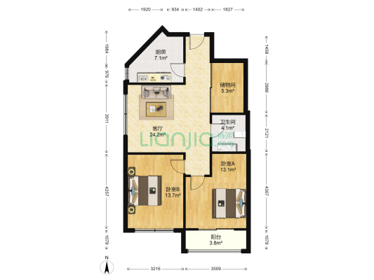 东港印象DE区 2室1厅1卫 94平方