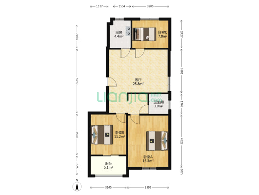 枫林雅苑 3室1厅1卫 91平方