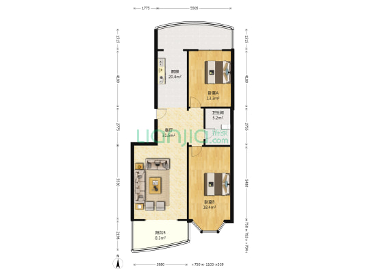 北岸峰尚 2室1厅1卫 121平方