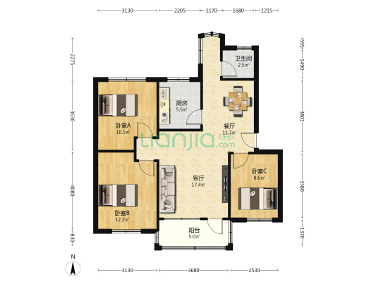 华丰园 3室2厅1卫 82平方
