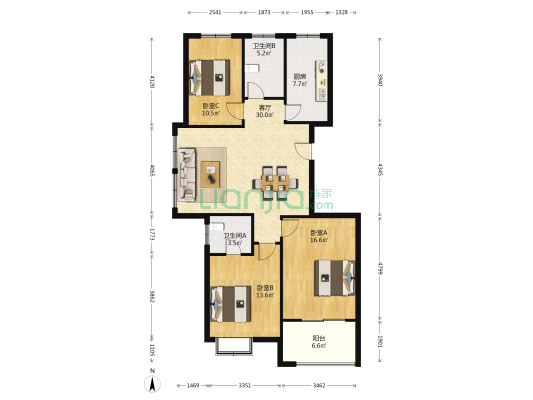 文华苑人才公寓 3室1厅2卫 123平方