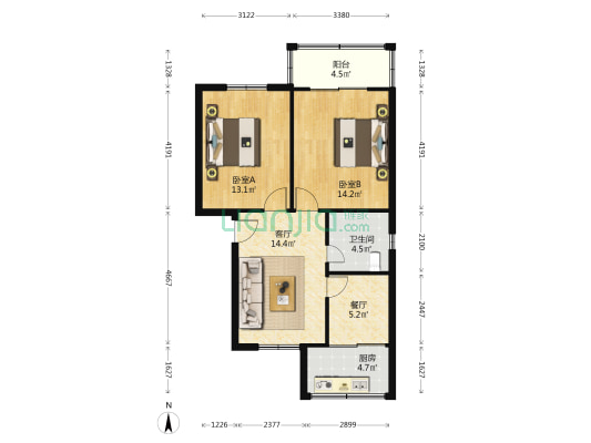 工商局小区 2室2厅1卫 72平方