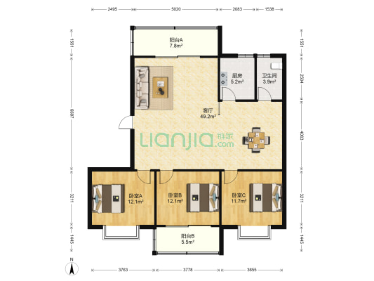 潍坊豪德贸易广场 3室1厅1卫 144平方