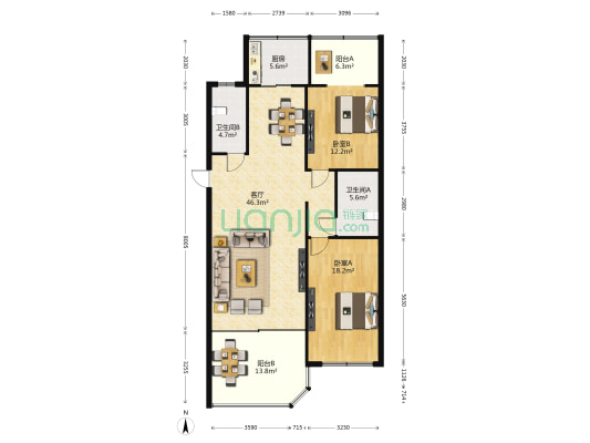晋源新城小区 2室1厅2卫 116平方