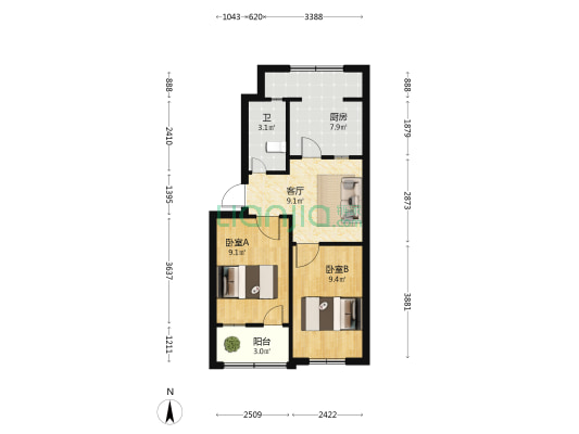 河南省烟草公司许昌市公司 2室1厅1卫 54平方