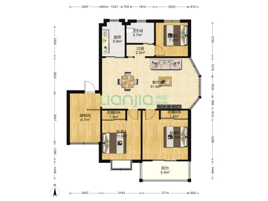 景园 3室1厅1卫 115平方