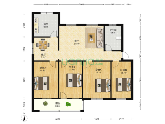 县政府家属院 4室2厅1卫 134平方