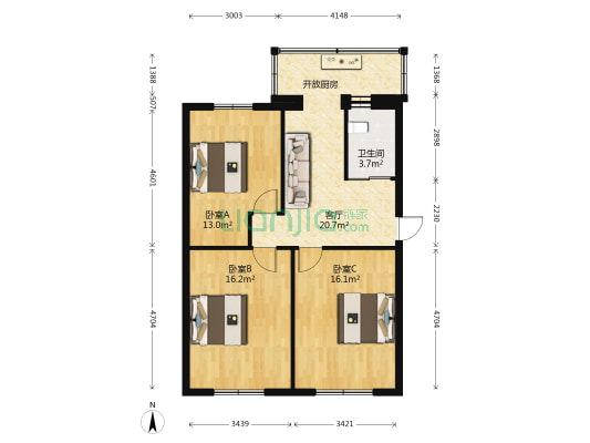 铁北二路小区 3室1厅1卫 85平方