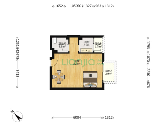 丛林背景 1室0厅1卫 54平方