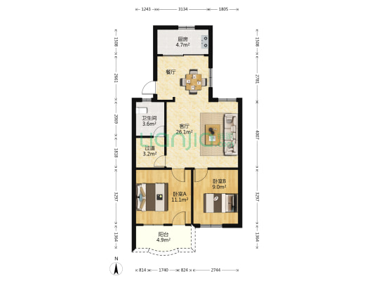 河东路1号 2室1厅1卫 81平方