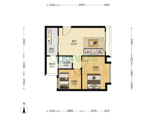 一景雅居 2室1厅1卫 65平方