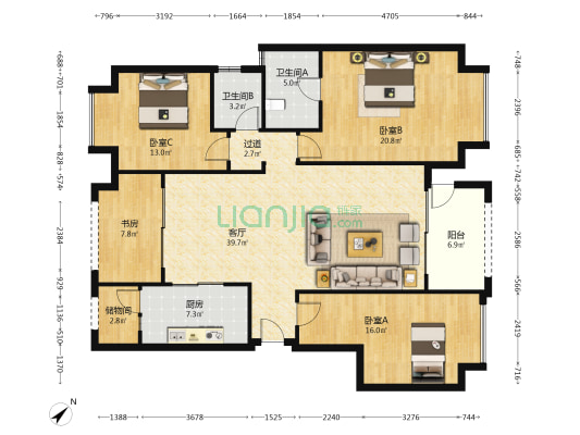 光华安纳溪湖别院 4室1厅2卫 140平方