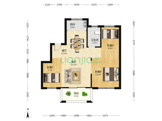 桐城景苑东苑 3室2厅1卫 92平方