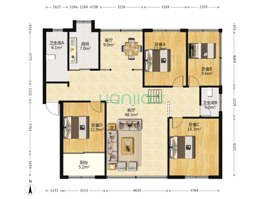 房产测绘中心家属院 4室2厅2卫 157平方