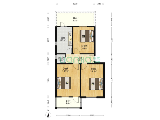 宝石一路2号 3室0厅1卫 74平方