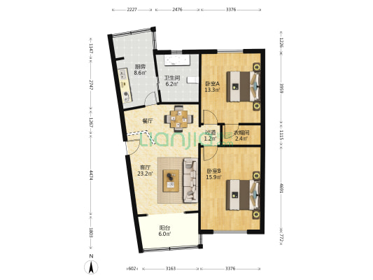 新宏安家园 2室1厅1卫 108平方