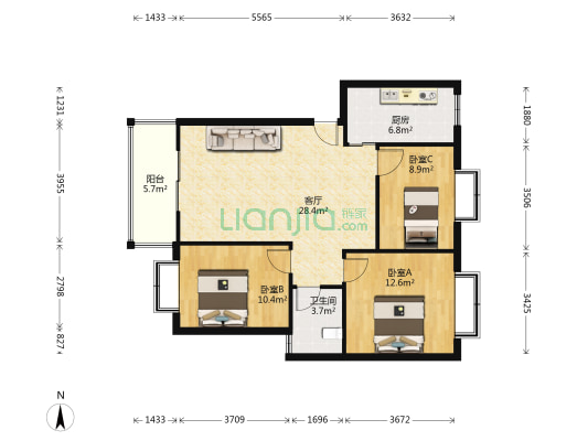 滨河人家 3室1厅1卫 92平方