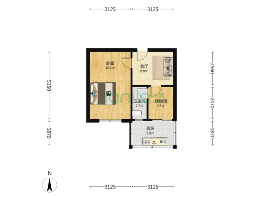 省人行 1室1厅1卫 46平方