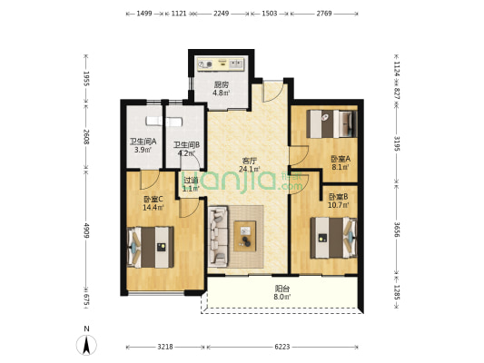 上河公元里 3室1厅2卫 105平方