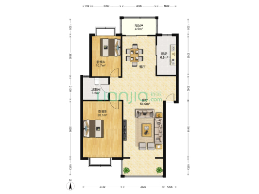 汉府雅园 2室1厅1卫 121平方