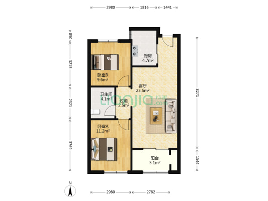 润景园著 2室1厅1卫 87平方