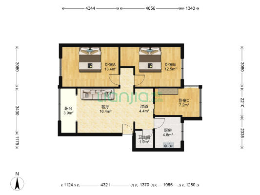 西安中路一巷35号 3室1厅1卫 73平方