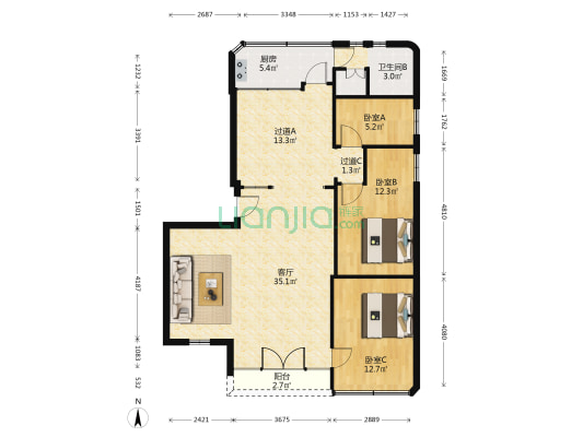 同季街 3室1厅2卫 105平方