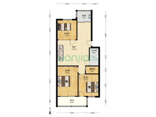 双龙小区 3室1厅1卫 94平方