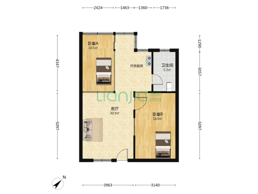 长堤路50号 2室1厅1卫 75平方