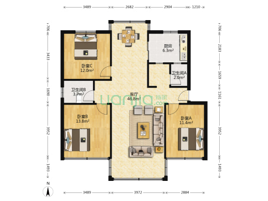 东城小区(二区) 3室1厅2卫 112平方