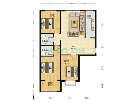 卓立金领域 3室1厅2卫 118平方