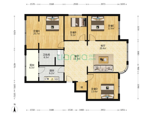 郫筒镇西大街263号 4室2厅1卫 134平方