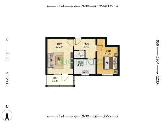 省食品股份有限公司家属院 1室1厅1卫 33平方