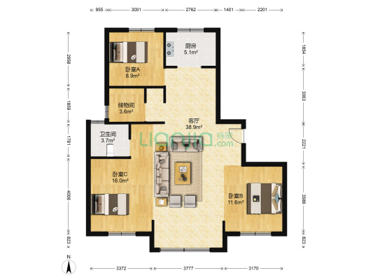东桂新苑 3室1厅1卫 126平方
