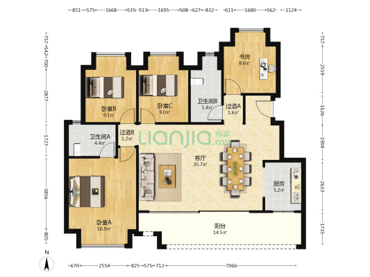 奥园悦府二期 4室1厅2卫 122平方