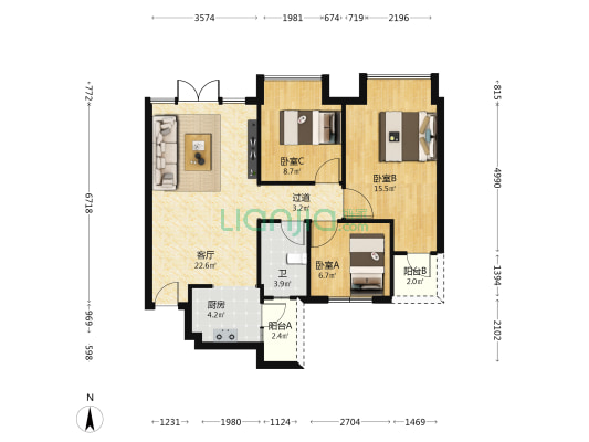 云山诗意 3室1厅1卫 97平方