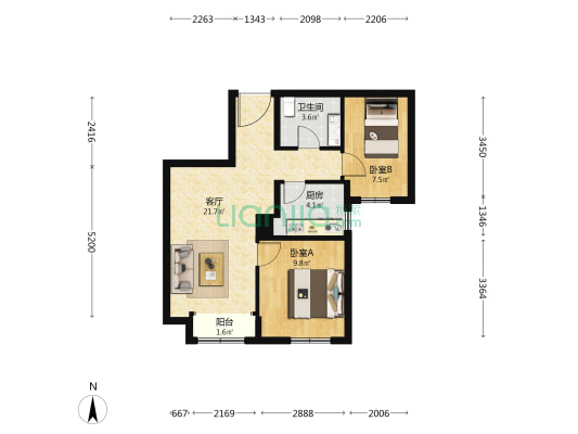 晏河湾家园七区 2室1厅1卫 76平方