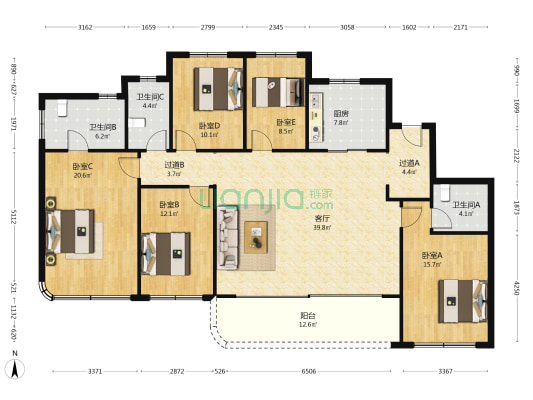 滨萃悦府 5室1厅3卫 187平方