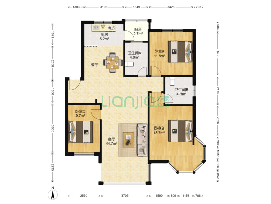 钱湖人家 3室1厅2卫 125平方