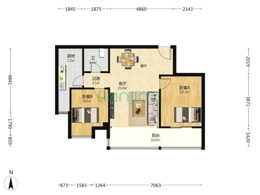 骊景家城 2室1厅1卫 94平方