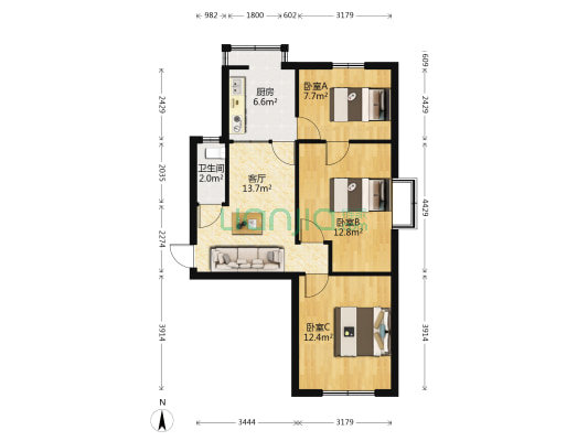 西洪新村聋校教工楼 3室1厅1卫 72平方