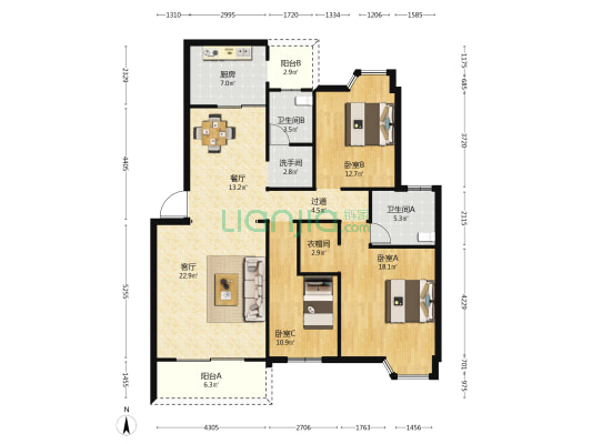 经纬花苑 3室2厅3卫 129平方