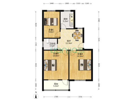 云盘一村 3室1厅1卫 90平方
