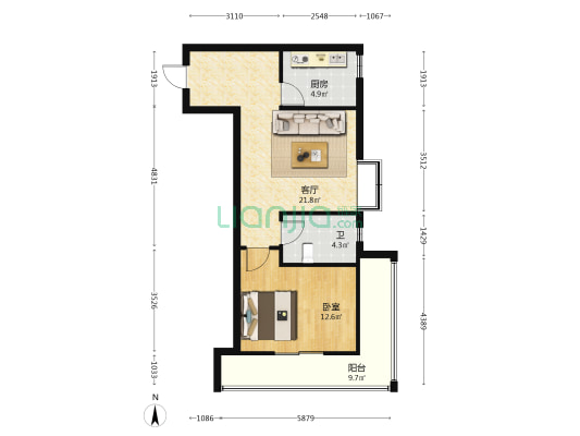 莲景苑 1室1厅1卫 66平方