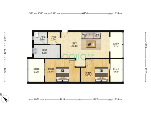 狮马路4号 2室1厅1卫 89平方